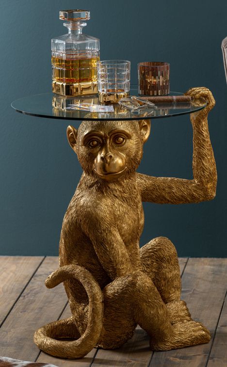 Table d'appoint singe verre doré Poly L 52 cm - Photo n°2
