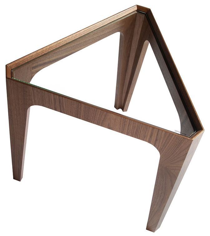 Table d'appoint triangle en bois de noyer et verre trempé Naty - Photo n°3