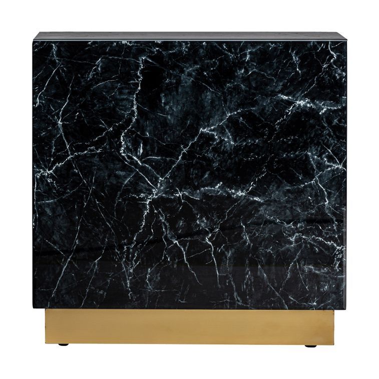 Table d'appoint verre cristal teinté noir marbré et acier doré Kola 60 cm - Photo n°2