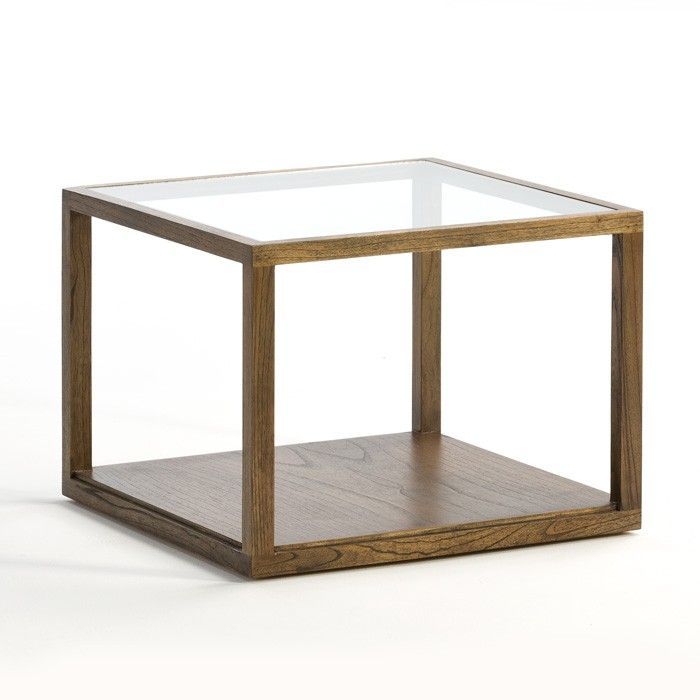 Table d'appoint verre et bois massif foncé Orina H 45 cm - Photo n°1