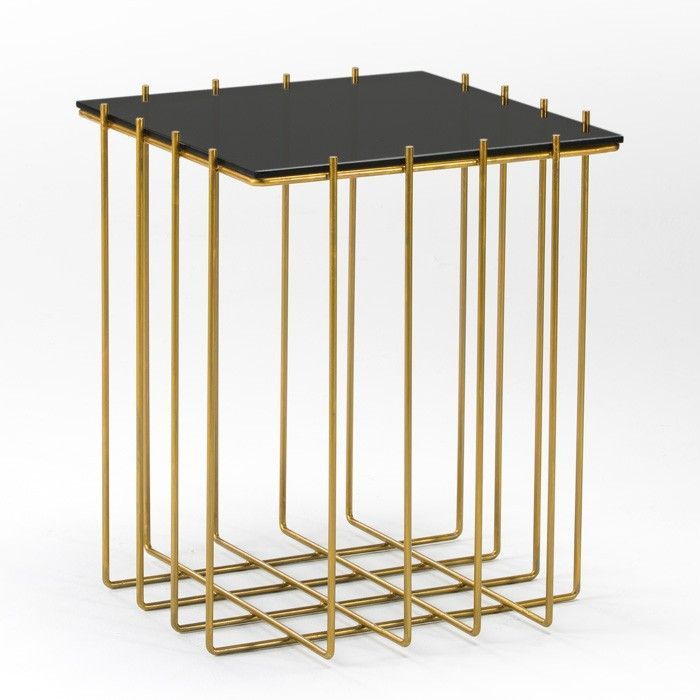 Table d'appoint verre noir et métal doré Gena - Photo n°1
