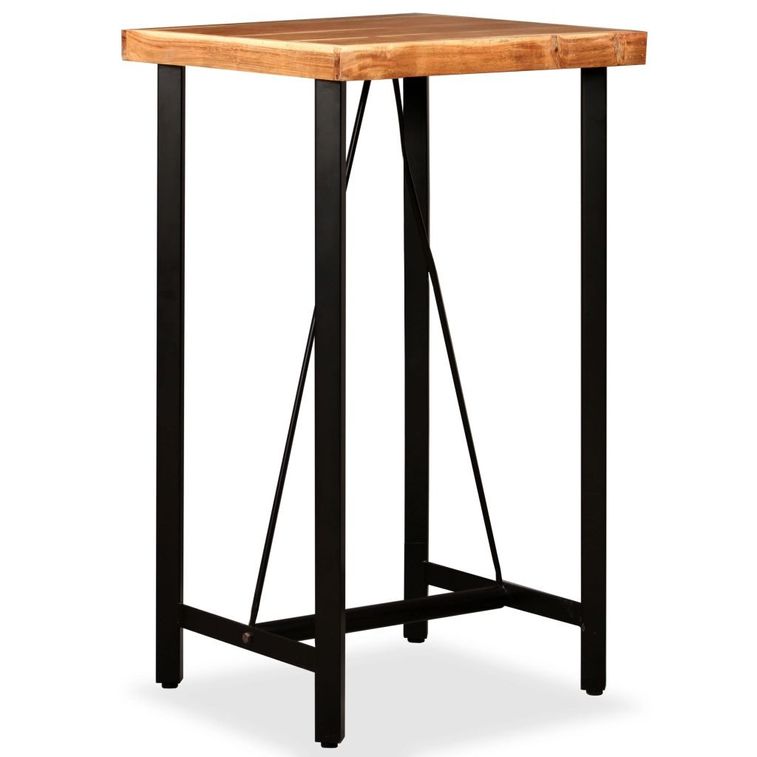 Table de bar bois de Sesham massif et 2 tabourets cuir marron Spani - Photo n°2