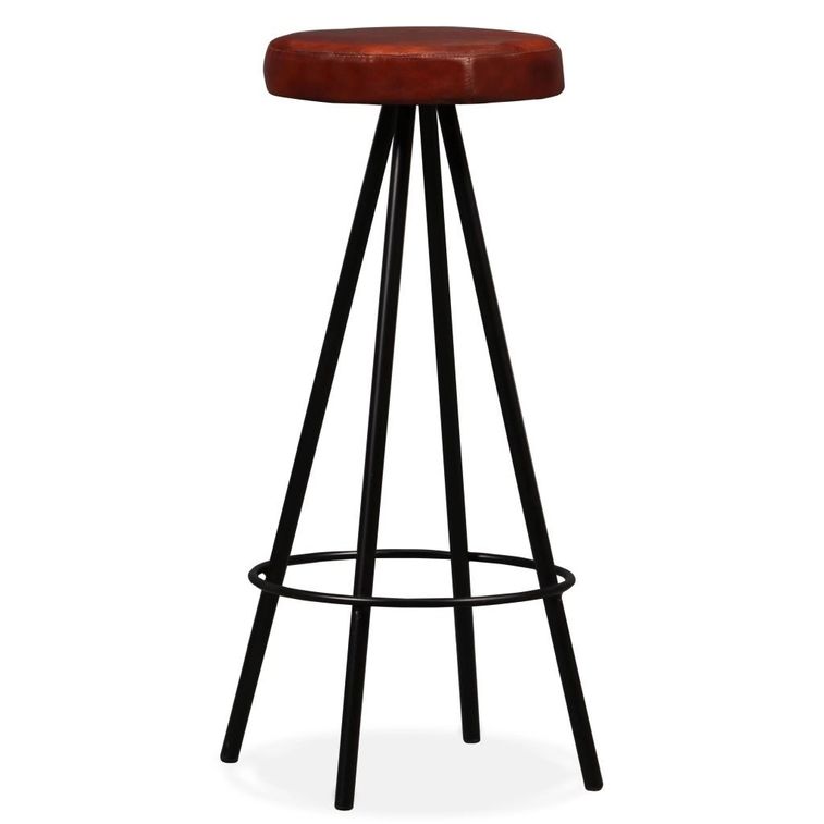 Table de bar bois de Sesham massif et 2 tabourets cuir marron Spani - Photo n°3