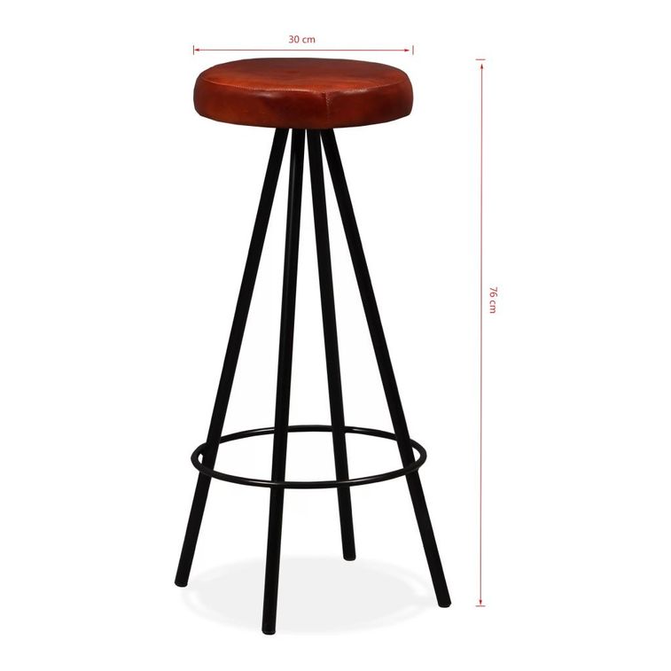 Table de bar bois de Sesham massif et 2 tabourets cuir marron Spani - Photo n°11