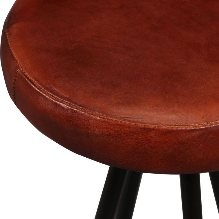Table de bar bois de Sesham massif et 6 tabourets cuir marron Spani - Photo n°8