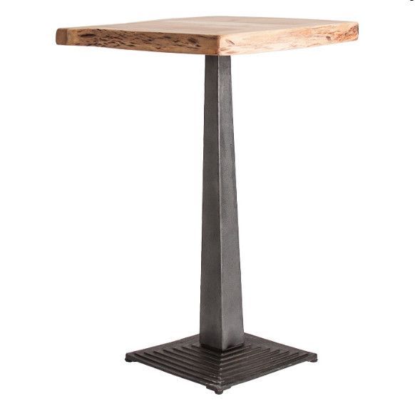 Table de bar carrée acacia massif clair et métal noir Weekin H 110 cm - Photo n°1