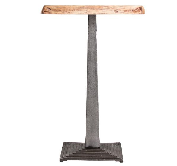 Table de bar carrée acacia massif clair et métal noir Weekin H 110 cm - Photo n°2