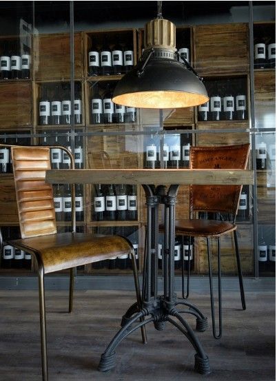 Table de bar carrée orme massif foncé et métal noir Téa - Photo n°2