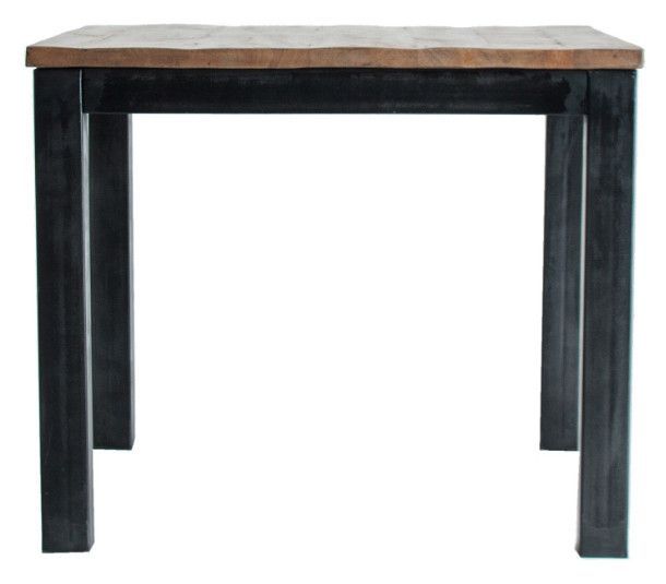 Table de bar carrée orme massif recyclé foncé et pieds métal noir Buck - Photo n°1