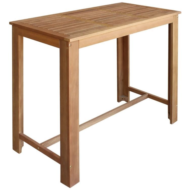 Table de bar rectangulaire bois d'acacia massif et 4 tabourets naturel Zeni - Photo n°3