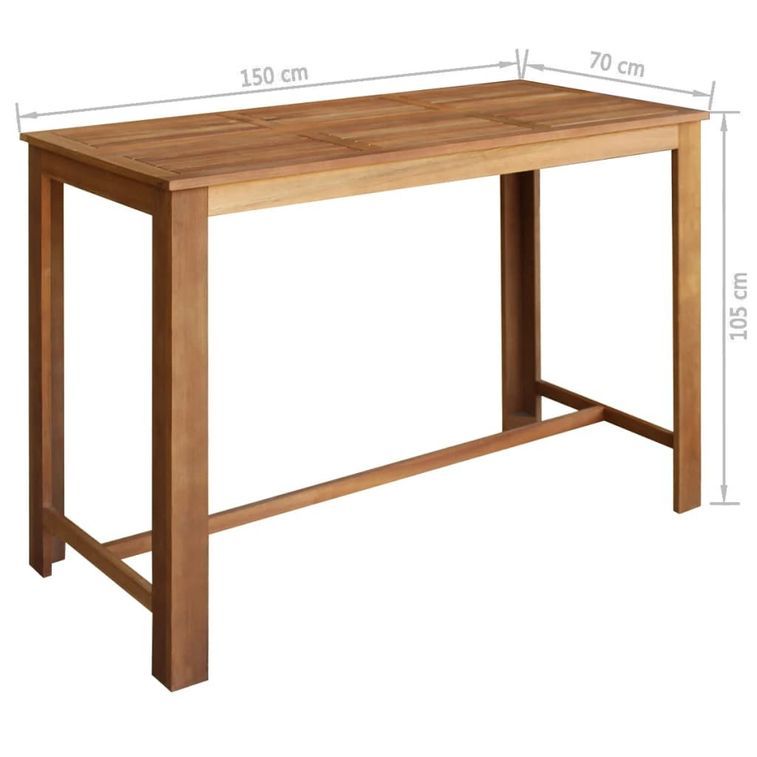 Table de bar rectangulaire bois d'acacia massif et 6 tabourets naturel Zeni - Photo n°5