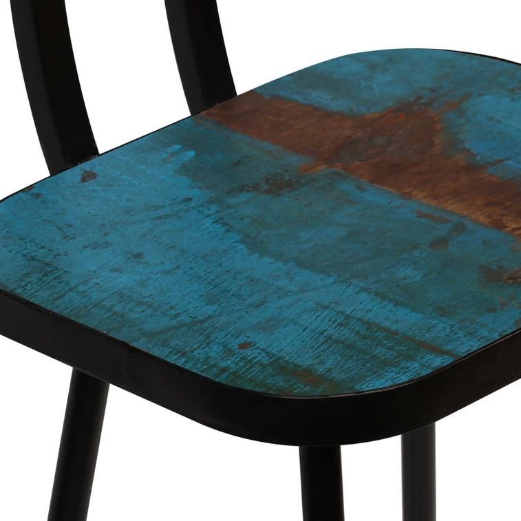 Table de bar rectangulaire bois recyclé massif multi couleurs et 6 tabourets industriel - Photo n°8