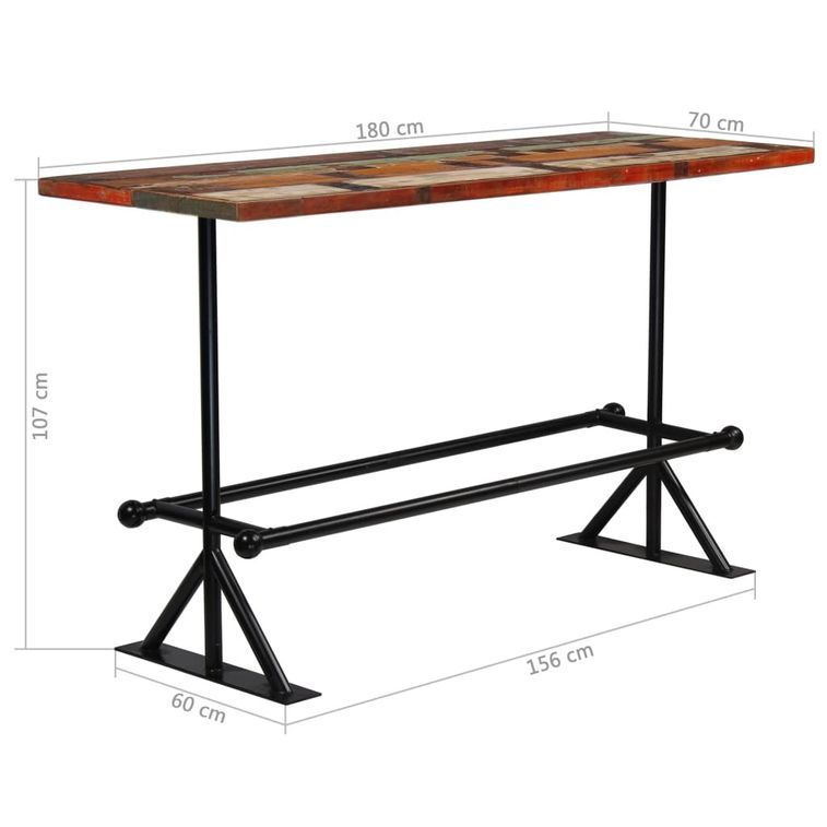 Table de bar rectangulaire bois recyclé massif multi couleurs et 8 tabourets industriel - Photo n°7