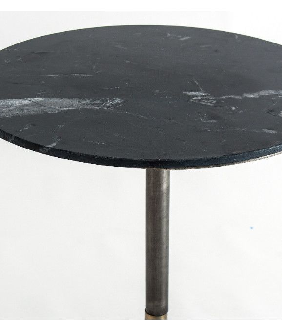 Table de bar ronde marbre noir et métal doré et noir Sacha - Photo n°2