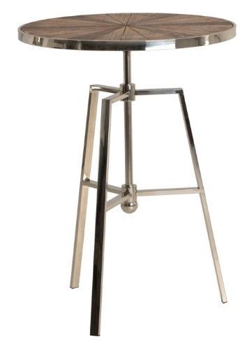 Table de bar ronde pin massif foncé et métal argenté Fibie - Photo n°1