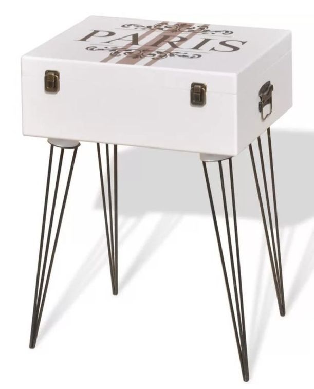 Table de chevet 1 coffre bois blanc et métal noir Kisana - Photo n°1