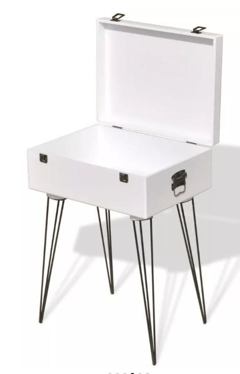 Table de chevet 1 coffre bois blanc et métal noir Kisana - Photo n°3