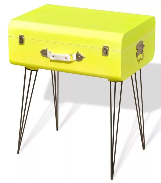 Table de chevet 1 coffre bois jaune et métal noir Kisana - Photo n°1