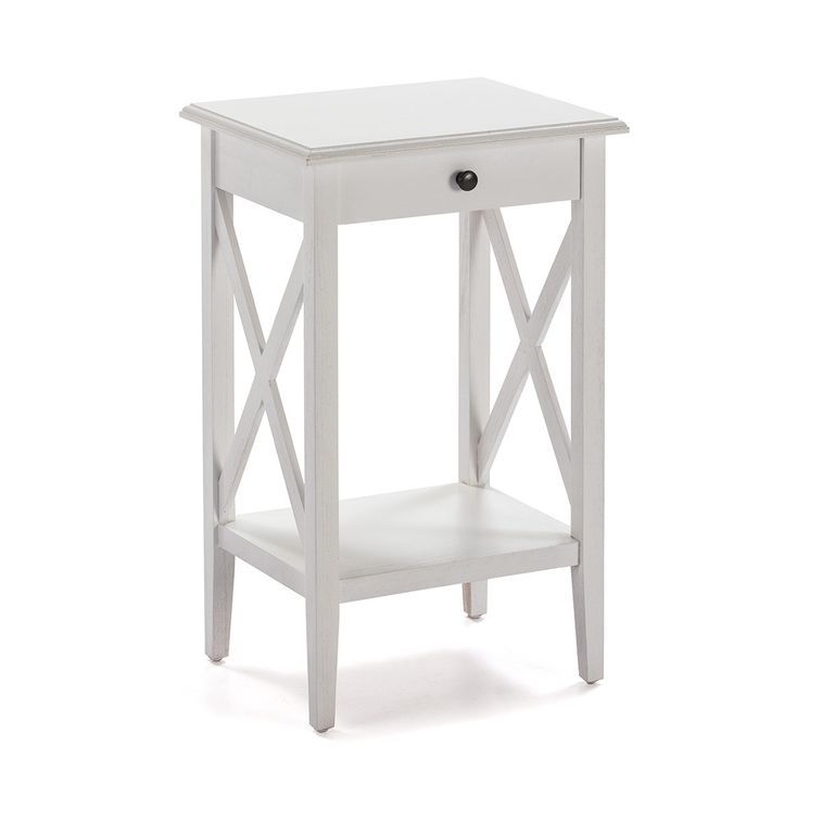 Table de chevet 1 niche 1 tiroir bois massif peint blanc Jina - Photo n°1