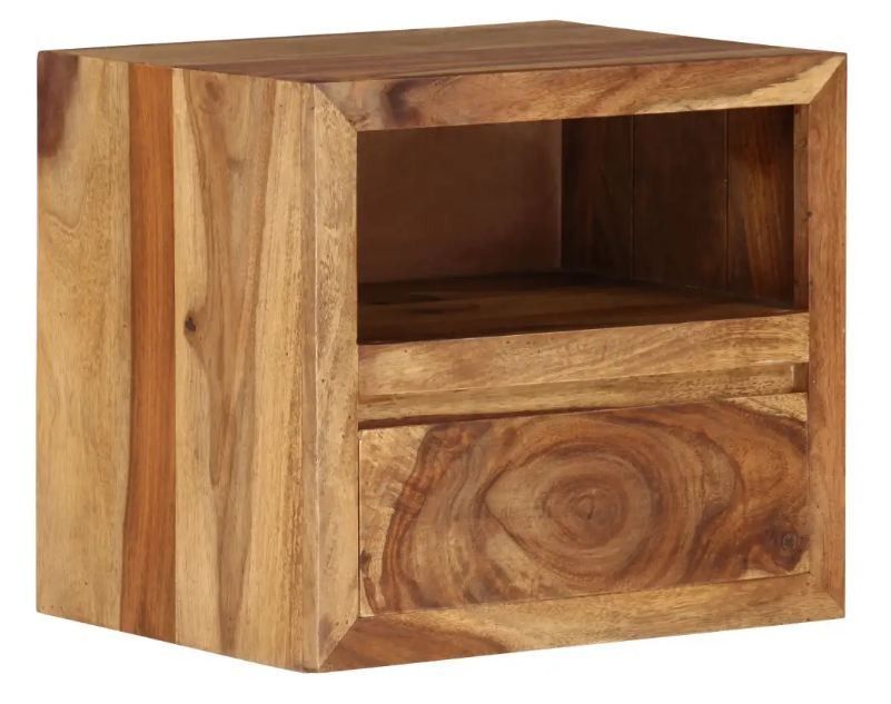 Table de chevet 1 niche et 1 tiroir sesham massif clair Vahina - Photo n°1