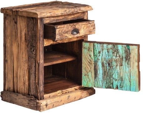 Table de chevet 1 tiroir 1 porte bois massif foncé Chihu - Photo n°5