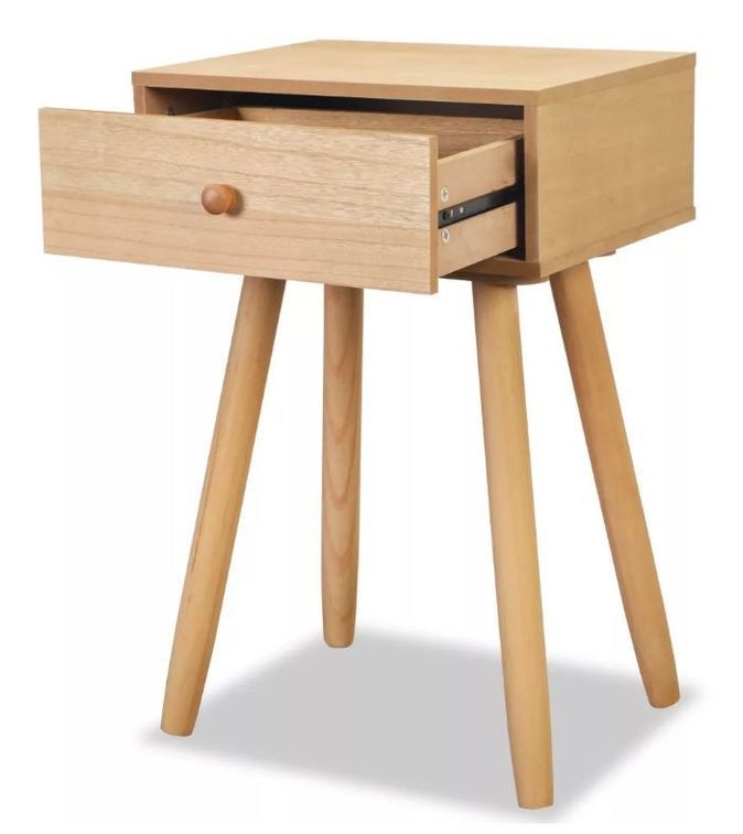 Table de chevet 1 tiroir bois beige et pieds pin massif clair Tonay - Lot de 2 - Photo n°4