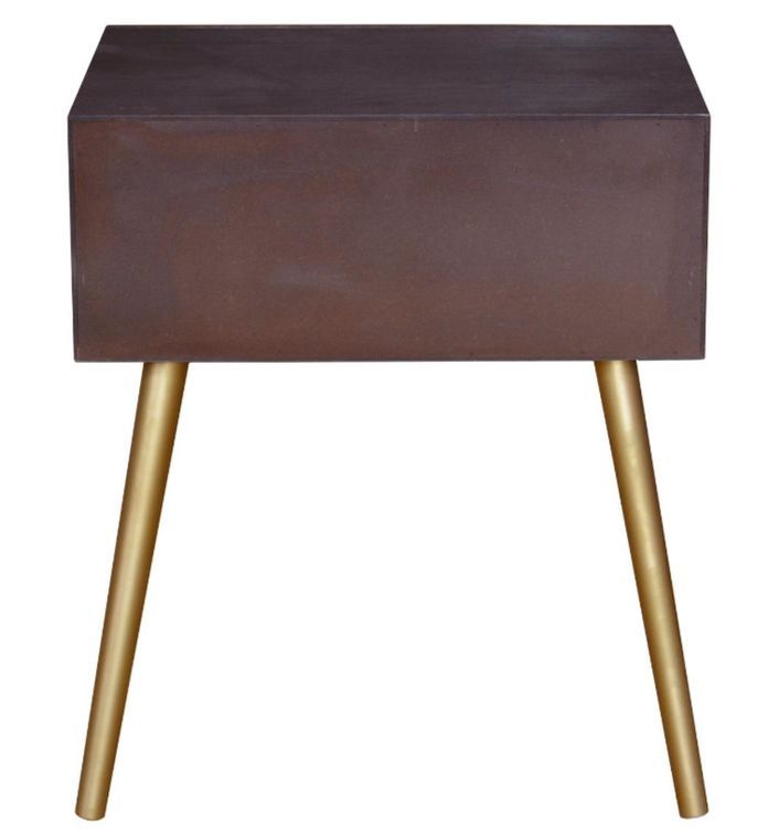Table de chevet 1 tiroir bois foncé et métal doré Beeba - Photo n°4