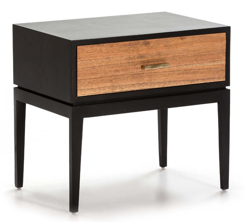 Table de chevet 1 tiroir bois foncé et noir Eighty - Photo n°1