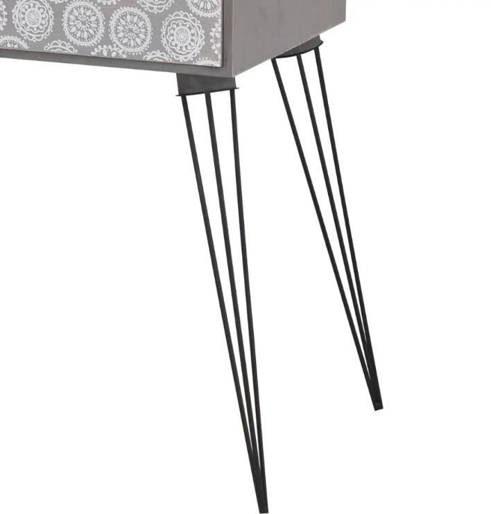Table de chevet 1 tiroir bois gris et métal noir Chicca - Lot de 2 - Photo n°6
