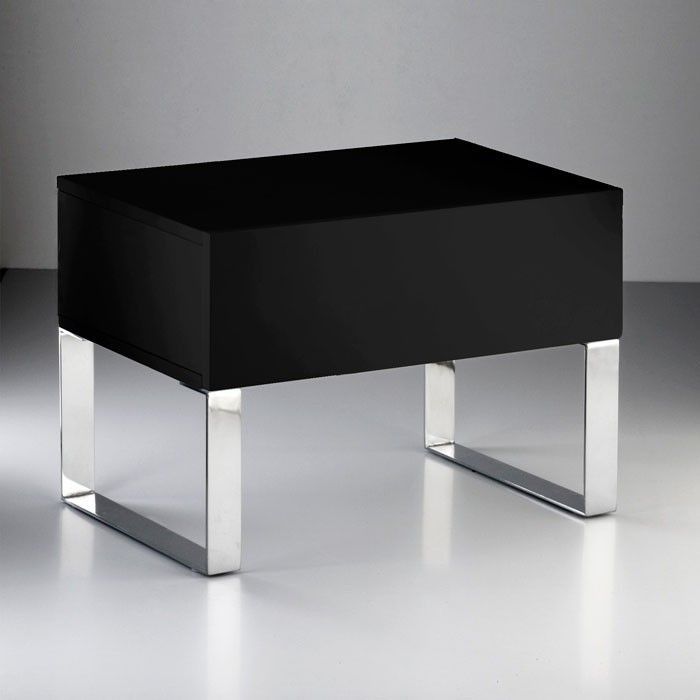 Table de chevet 1 tiroir bois laqué noir et métal Luna L 63 cm - Photo n°1