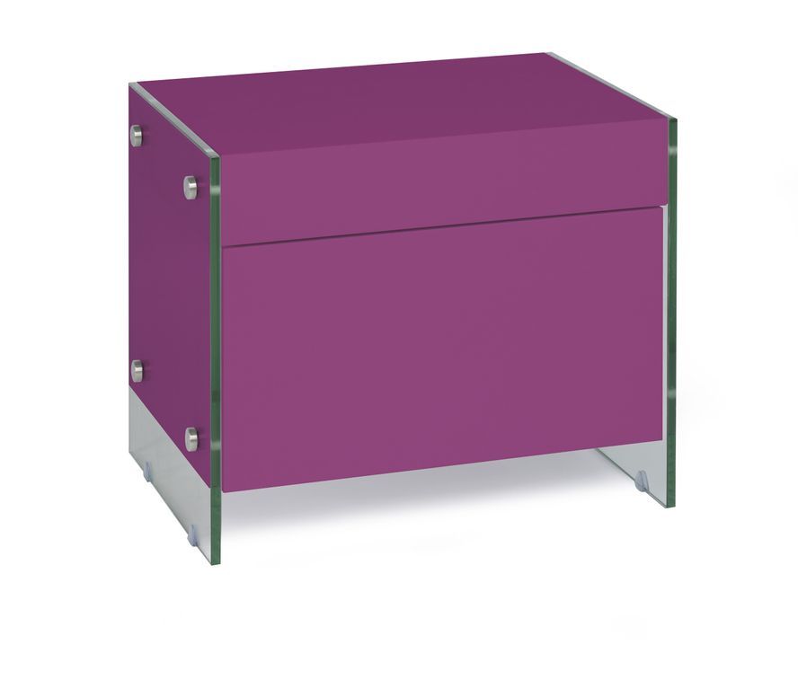Table de chevet 1 tiroir bois laqué violet et verre trempé Elly - Photo n°1