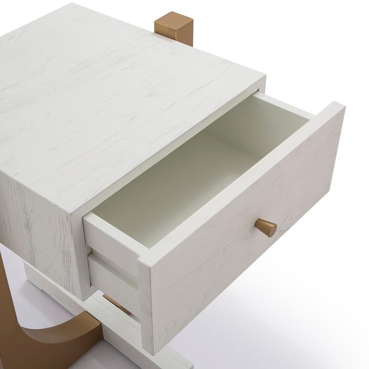Table de chevet 1 tiroir bois massif blanc et pied métal doré Klass - Photo n°4