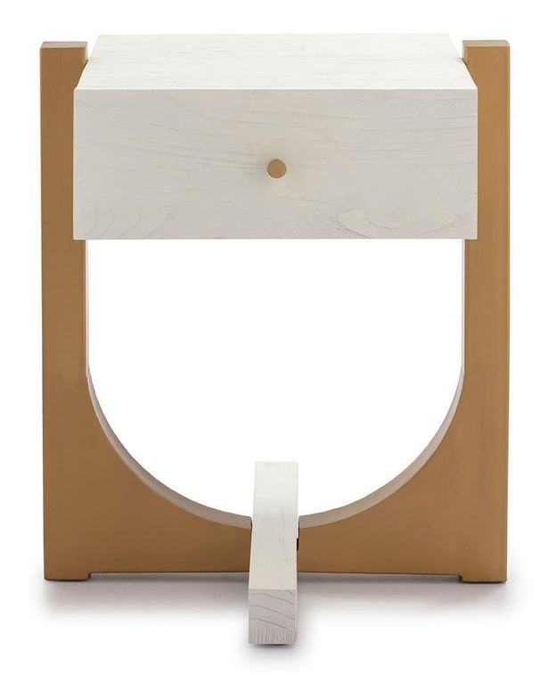 Table de chevet 1 tiroir bois massif blanc et pied métal doré Klass - Photo n°2