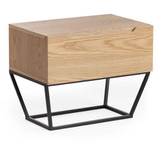 Table de chevet 1 tiroir bois plaqué chêne et pieds métal noir Blina - Photo n°1