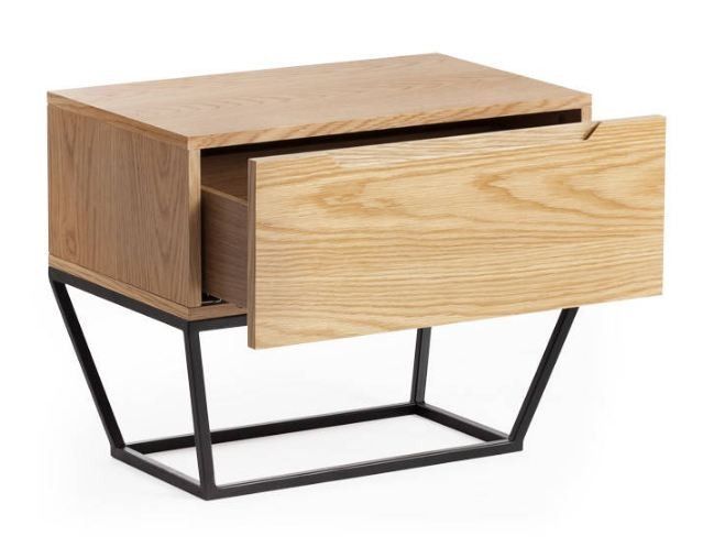 Table de chevet 1 tiroir bois plaqué chêne et pieds métal noir Blina - Photo n°3