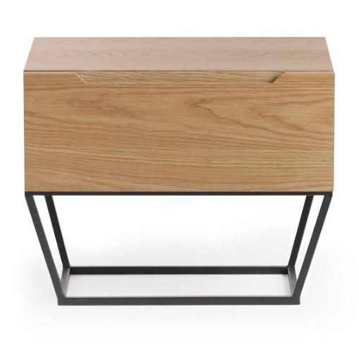 Table de chevet 1 tiroir bois plaqué chêne et pieds métal noir Blina - Photo n°5
