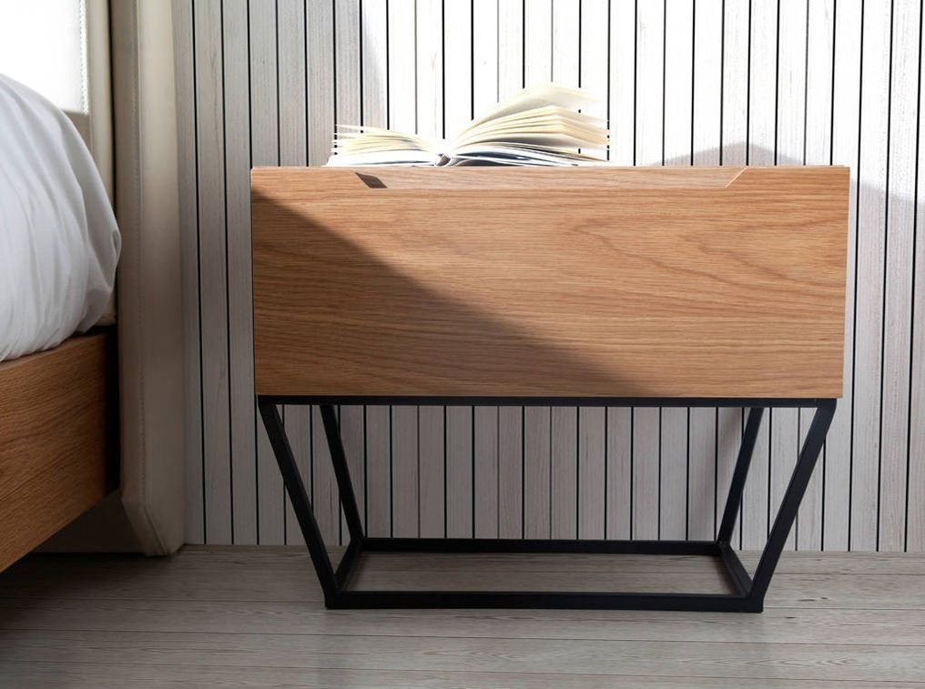 Table de chevet 1 tiroir bois plaqué chêne et pieds métal noir Blina - Photo n°6