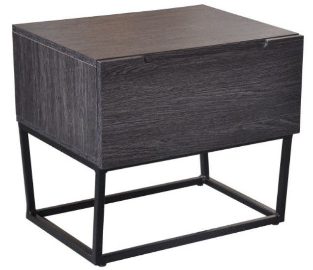 Table de chevet 1 tiroir gris foncé et métal noir Logan - Photo n°1