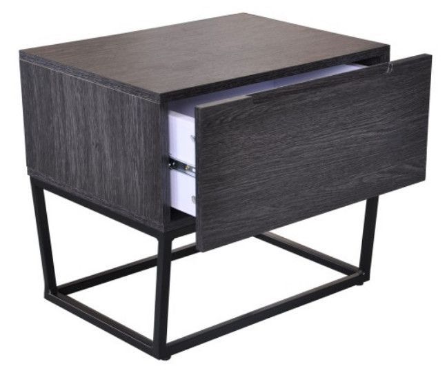 Table de chevet 1 tiroir gris foncé et métal noir Logan - Photo n°4