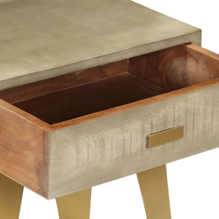 Table de chevet 1 tiroir manguier massif gris et pieds métal doré Heintz - Photo n°4