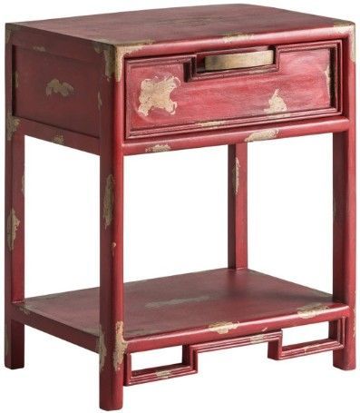 Table de chevet 1 tiroir manguier massif rouge usé Ross - Photo n°1