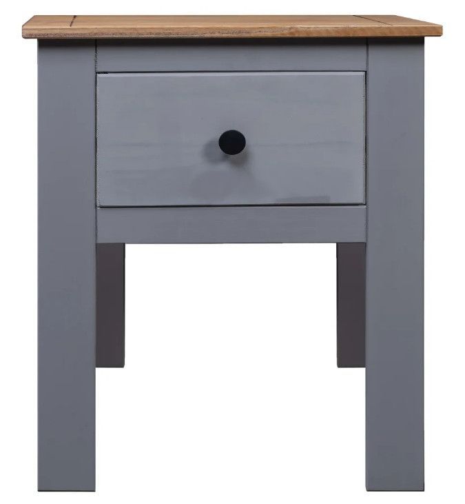 Table de chevet 1 tiroir pin massif gris et clair Iris - Photo n°3