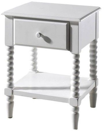 Table de chevet 1 tiroir pin massif laqué blanc Alissa - Photo n°1
