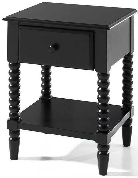 Table de chevet 1 tiroir pin massif laqué noir Alissa - Photo n°1
