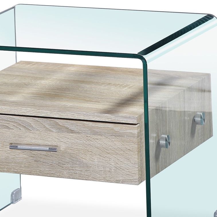 Table de chevet 1 tiroir verre et bois clair Sella - Photo n°2