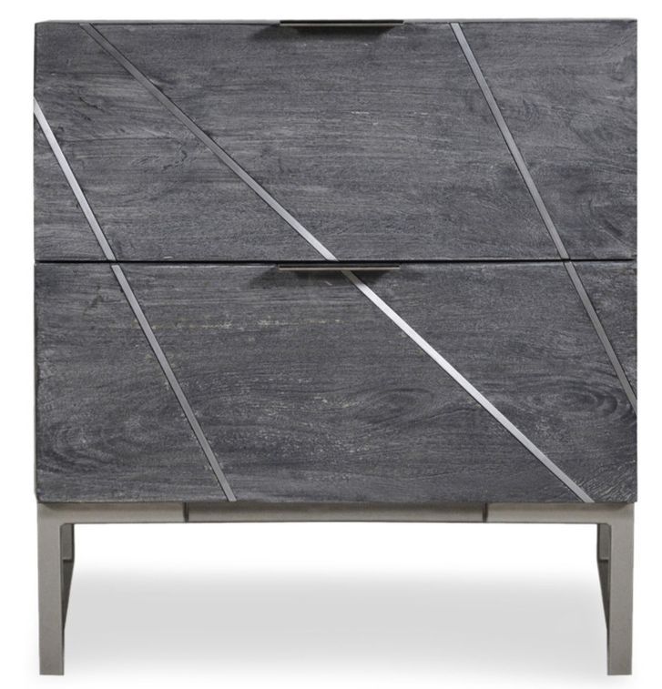 Table de chevet 2 tiroirs acacia massif et métal gris Toupma - Photo n°1