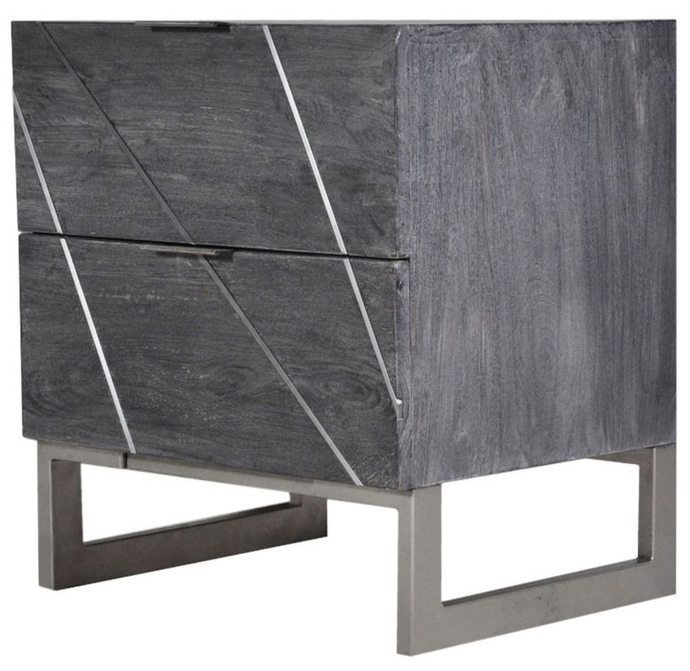 Table de chevet 2 tiroirs acacia massif et métal gris Toupma - Photo n°2