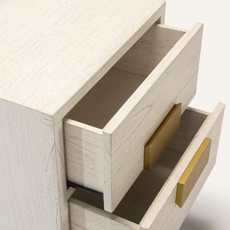 Table de chevet 2 tiroirs bois blanc et doré Hope - Photo n°4