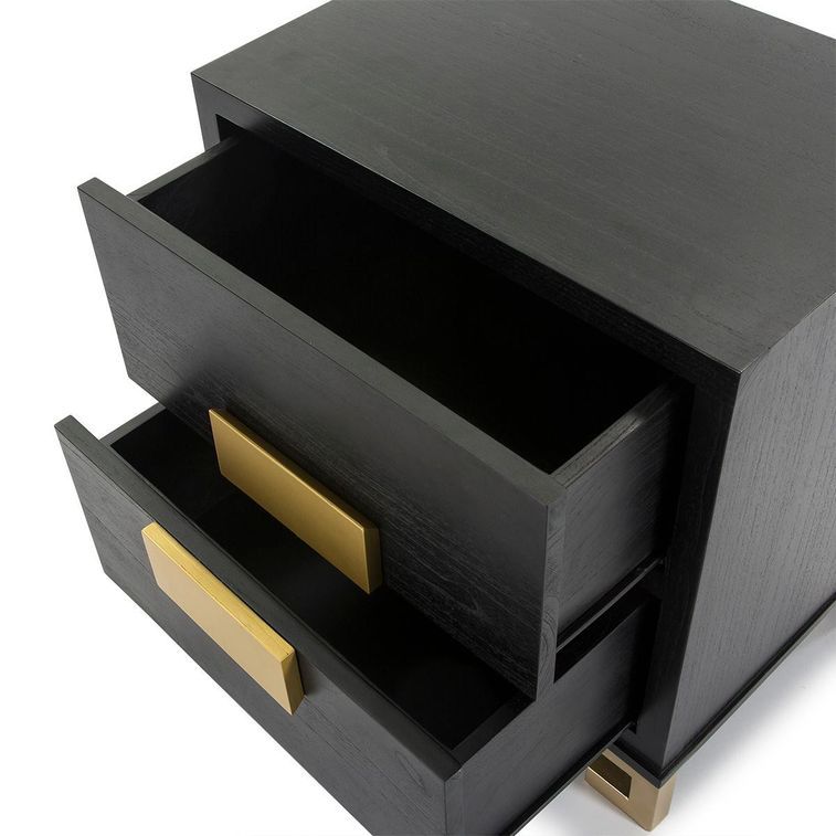Table de chevet 2 tiroirs bois noir et doré Hope - Photo n°4