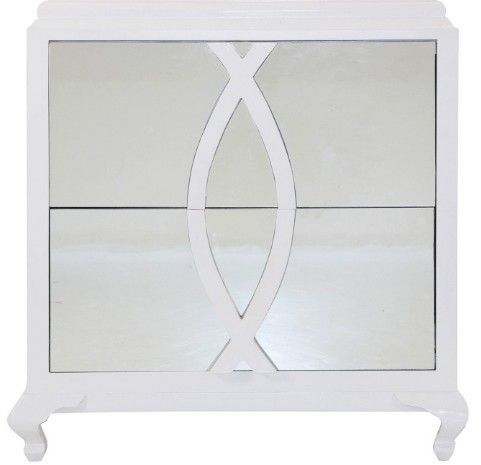Table de chevet 2 tiroirs mindi massif blanc et miroir Camren - Photo n°1